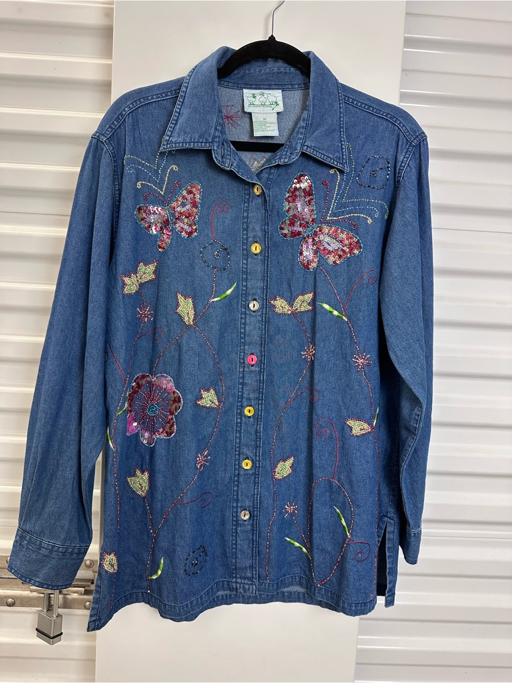 The Quacker Factory Embellished Denim Button-Up Shirt